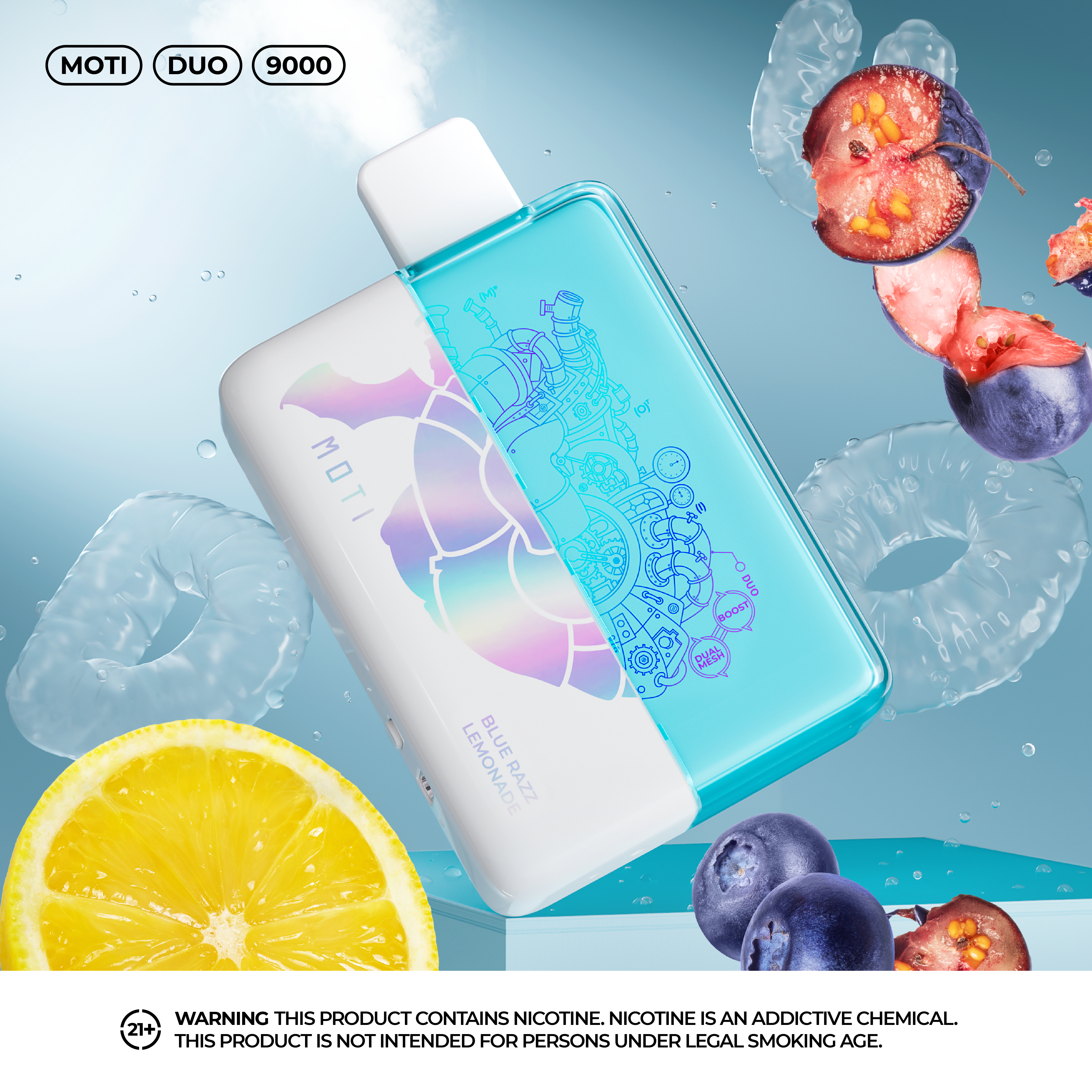 Moti DUO 9000 disposable vape image of Blue Razz Lemonade flavor