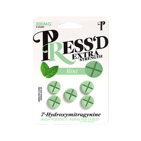 Press'd 7-Hydroxymitragynine Extra Strength 40mg Tablets Mint flavor.