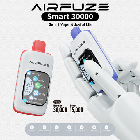 AirFuze Smart Vape 30K disposable showing smart features, app pairing, and high-end flavor options.