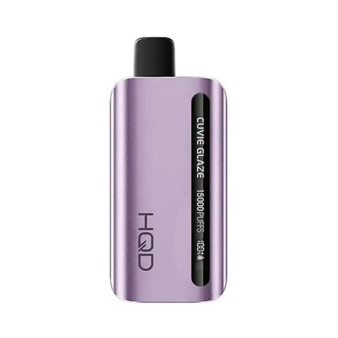 HQD Glaze 15000 Vape in silver light purple color with LED display showing battery and e-liquid percentage. The Crazi Berry flavor offers a sophisticated and discreet design, featuring a 7-12W power range, 1.3 ohm resistance, and mesh coil technology for an exceptional vaping experience.