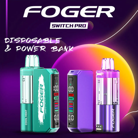Foger Switch Pro 30K Vape with Attached Power Bank (Kit) and smart screen on magnetic dock.