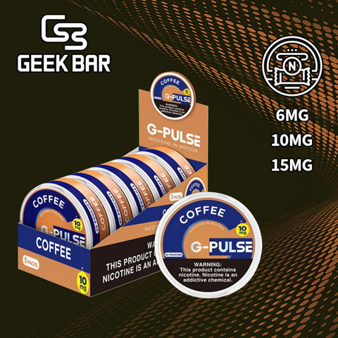 Geek Bar G-Pulse Nicotine Pouches in 6mg, 10mg, and 15mg with assorted flavors