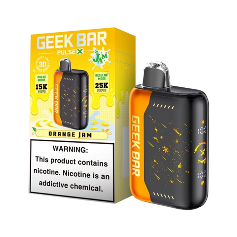 Geek Bar Pulse X Jam Edition Orange Jam disposable vape, dual-mode device with 25K puff capacity