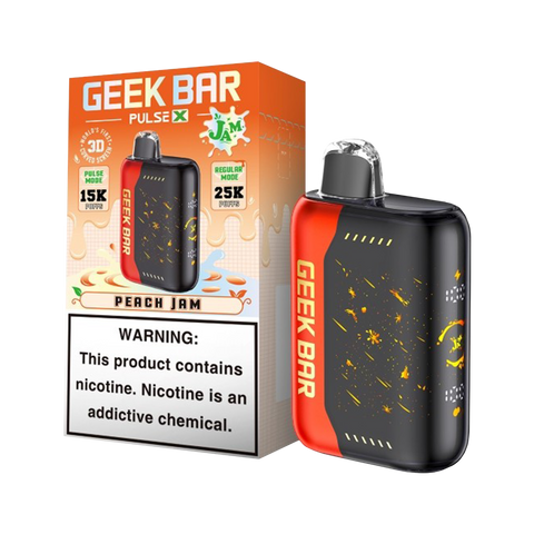 Peach Jam flavor of Geek Bar Pulse X Jam Edition, high-performance disposable vape with mesh coil technology