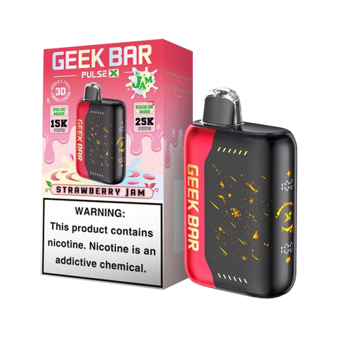 Strawberry Jam Geek Bar Pulse X Jam Edition, 3D screen disposable vape with dual vaping modes