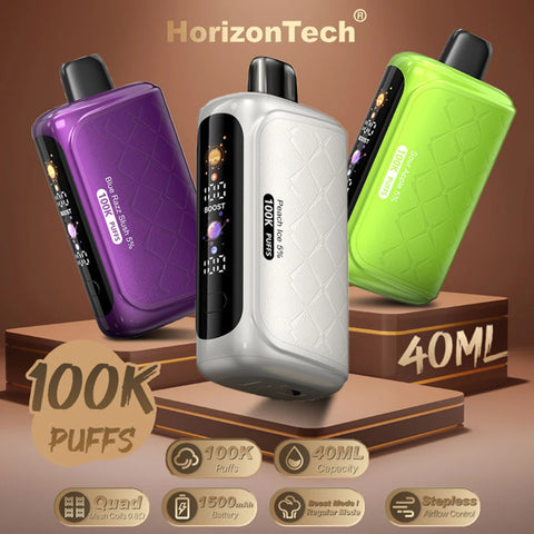 HorizonTech 100K Disposable Vape with assorted fruit and mint flavor options