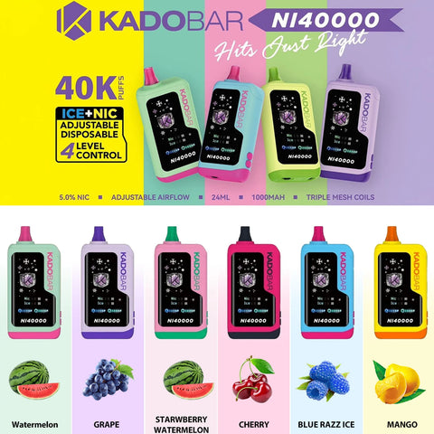 Kado Bar NI40K Disposable vape with bold fruit, mint, and ice flavor combinations