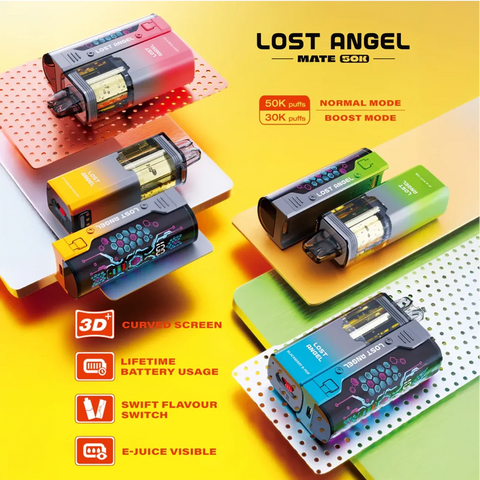 Lost Angel Mate 50K Disposable Vape Kit – 50,000 puff smart pod with dual mesh coil and USB-C charging