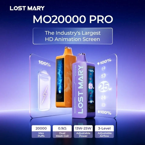 Lost Mary MO20000 Pro Disposable Vape device with Mega HD screen and sleek compact design