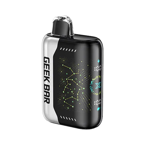 Front view of a gainsboro Geek Bar Pulse X 25K vape device showcasing its innovative 3D curved screen, featuring the refreshing Miami Mint flavor.