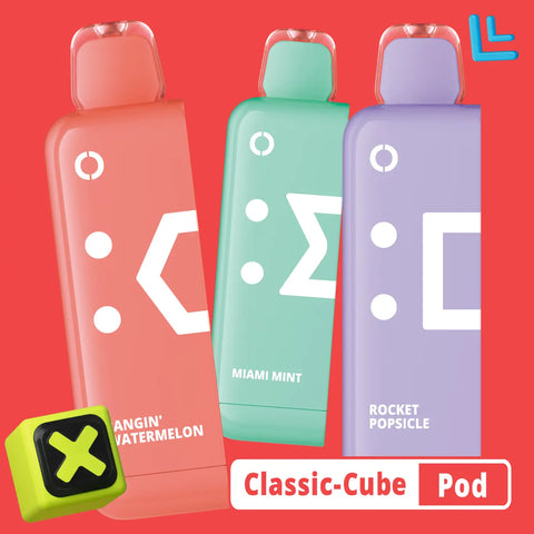 Off-Stamp Classic Cube Pod 25K disposable vape with assorted fruity and mint flavors