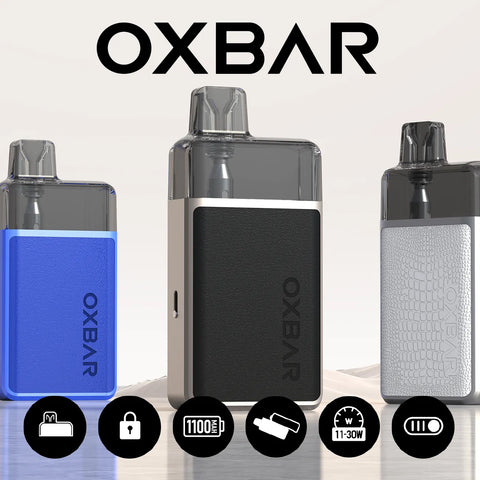 Oxbar x Pod Juice Oxpod Elite Kit – 1300mAh pod system with 8ml capacity and 30W adjustable output, refillable and sleek.