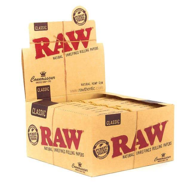 Raw Classic Connoisseur King Size Slim Rolling Papers Tips 24ct Box 1540