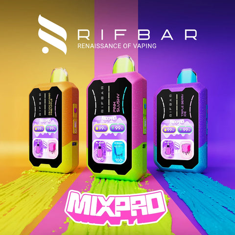 Rifbar MixPro 40K Disposable vapes in bold flavors with digital display and vibrant color design