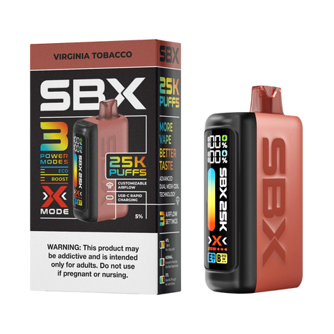 SBX 25K Disposable Vape Virginia Tobacco with classic bold tobacco
