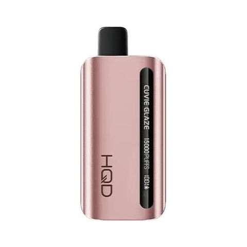 HQD Glaze 15000 Vape in silver light pink color with LED display showing battery and e-liquid percentage. The Strawberry Watermelon flavor offers a sophisticated and discreet design, featuring a 650mAh battery capacity, 7-12W power range, and 1.3 ohm resistance for a delightful and satisfying fruity vaping experience.