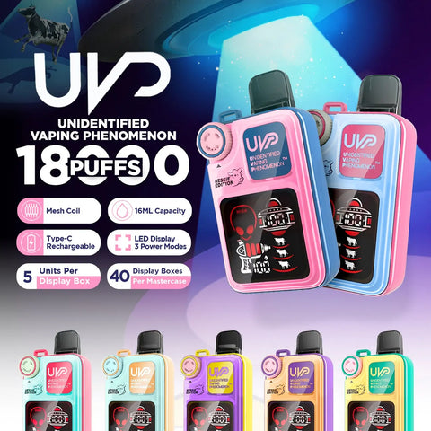 UVP Bessie Edition 18000 Disposable Vape with assorted fruit, mint, and drink-inspired flavors