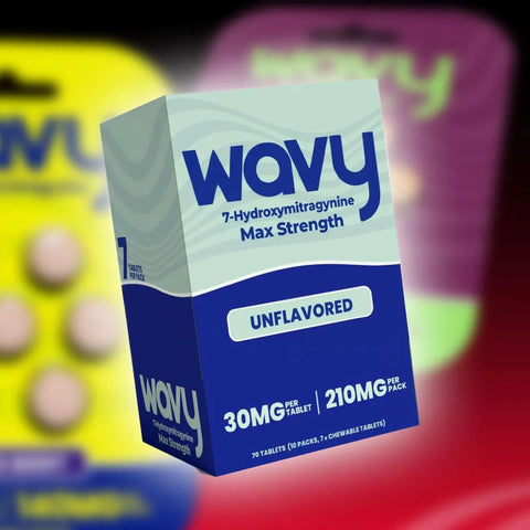 Wavy Kratom Max Strength Tablet 30mg Unflavored - 7x5ct Box with extra-strength chewable tablets