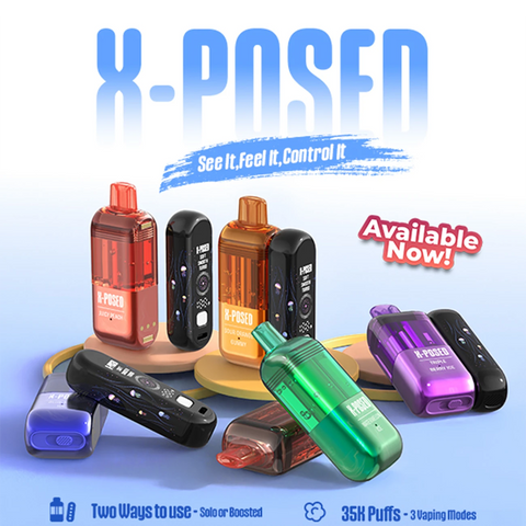 X-Posed 35K Disposable Kit with multiple fruit, mint, and tobacco-inspired flavors