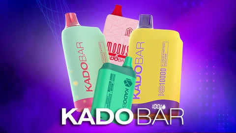 Blue Banner with some Kado Bar Vapes models, BR5000, KB1000 and Modus x Kadobar 10000