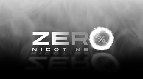Black and white background with text Zero % nicotine vapes