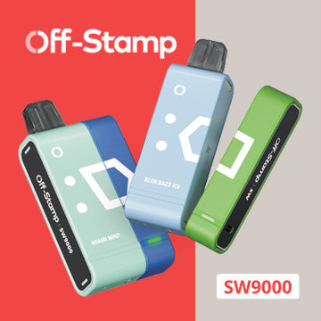 Discover the Off-Stamp SW9000 Vapes Collection, featuring rechargeable kits and disposable pods with up to 9,000 puffs. Enjoy bold flavors like Blue Razz Ice, Juicy Peach, and Miami Mint, all in sleek, portable designs perfect for on-the-go vaping.