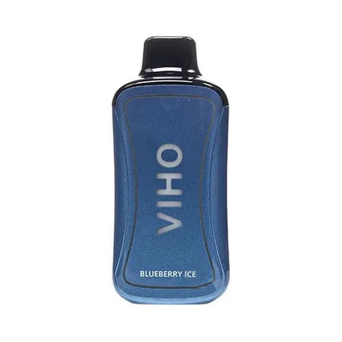 The VIHO Supercharge 20K disposable vape in Blueberry Ice flavor, showcased in a front view, boasts a sleek  in a captivating dark blue-green color. 