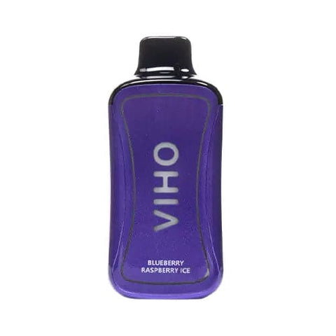 Front view of the ergonomic VIHO Supercharge 20K disposable vape in the captivating Blueberry Raspberry Ice flavor, showcasing a stunning dark purple-green design. This advanced device delivers an impressive 20,000+ puffs and features a generous 21mL pre-filled e-liquid capacity for extended vaping enjoyment.