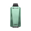 Elux Cyberover 18000 US Edition Vape in stainless steel and Forest Green metallic color, showcasing a futuristic design reminiscent of the TESLA Cybertruck. The device features an LED display indicating charge and e-liquid percentages. The Blueberry Watermelon flavor offers a perfect harmony of sweet blueberries and juicy watermelon for a refreshing vaping experience.