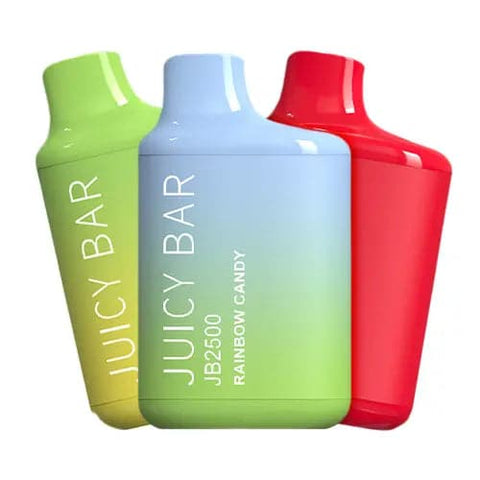 The image showcases a bundle of 3 Juicy Bar JB2500 disposable vape devices in various colors, representing the 10-pack option available. Each device features the iconic Juicy Bar branding.