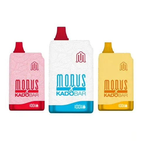 3 Modus X Kado Bar 10000 disposable vapes in different colors and flavors, each delivering 10,000 puffs for a total of 100,000 puffs in the 10-pack.