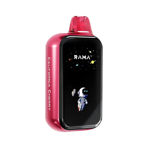 Front view of a red Rama TL 16000 Vape featuring a modern, sleek design with a large, transparent screen that clearly displays essential vaping information for seamless performance management and customization.