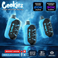 Cookies nicotine device with blue and black design on a dark background