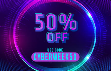 Banner promoting a 50% off on selected products on the occasion of CYBER WEEK