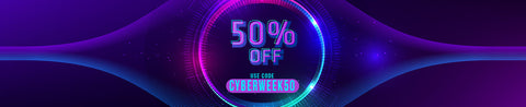 Banner promoting a 50% off on selected products on the occasion of CYBER WEEK