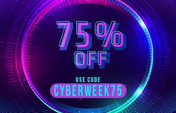 Banner promoting a 75% off on selected products on the occasion of CYBER WEEK