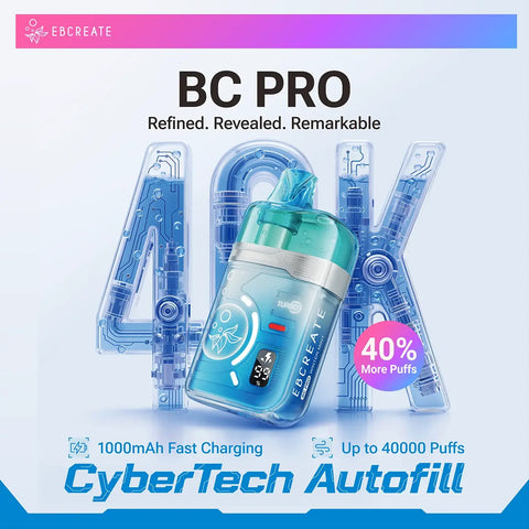EBCREATE BC Pro 40K Disposable Vape with LED display, 1000mAh battery, and 17mL tank for up to 40,000 puffs
