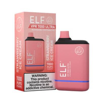 Device and box of ELF VPR 700 ULTRA Disposable Vape  Strawberry ice cream flavored