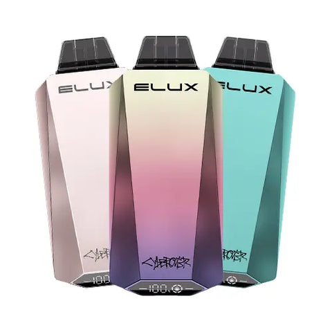 Elux Cyberover 18000 Vape 10-pack bundle showcasing a wide variety of colored vapes and flavors.