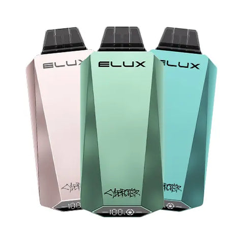 Elux Cyberover 18000 Vape 3-pack bundle showcasing different colored vapes and flavors.