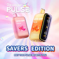 Geek Bar Pulse Savers Edition disposable vapes featuring Wild Berry Savers and Strawberry Savers flavors with dual mode display.