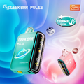Geek Bar Pulse vape Thermal Edition device with colorful abstract background and 'NPU Inside' branding.