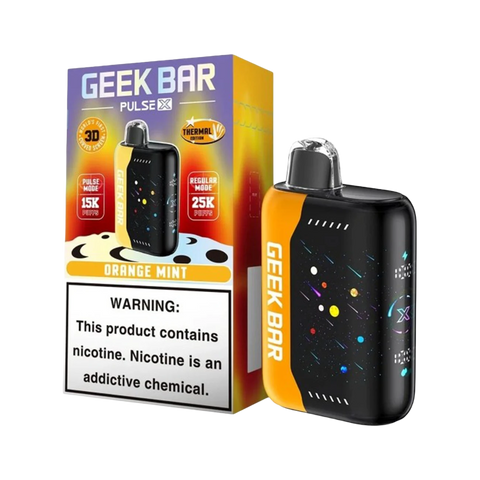 Geek Bar Pulse X Orange Mint flavor – Disposable vape with citrus and cooling mint blend, in Thermal Edition design