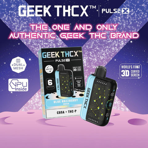 Geek THCX Pulse 6g CB9A + THC-P Disposable Vape with curve screen and hybrid, indica, sativa strains