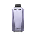 Elux Cyberover 18000 US Edition Vape in stainless steel and soft purple metallic color, showcasing a sleek, luxurious, and sturdy design that can withstand heavy usage and occasional drops. The futuristic and minimalistic elements, such as the brand's logo on the top and the "CYBEROVER" graffiti on the bottom, reflect the "CYBER" aspect of its branding in a semi-professional and hipster-looking way, evoking the TESLA Cybertruck. 