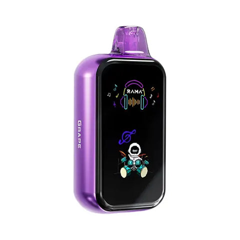 Front view of an African violet Rama TL 16000 Vape showcasing a sleek, modern design with a wide, transparent screen that prominently displays essential vaping information for effortless performance management and customization.