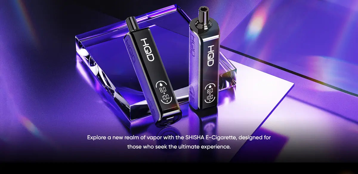 HQD Shisha 20K Disposable Vape – sleek rechargeable device with 20,000 puffs, adjustable airflow, and vibrant flavor options like Double Apple and Mango Ice.