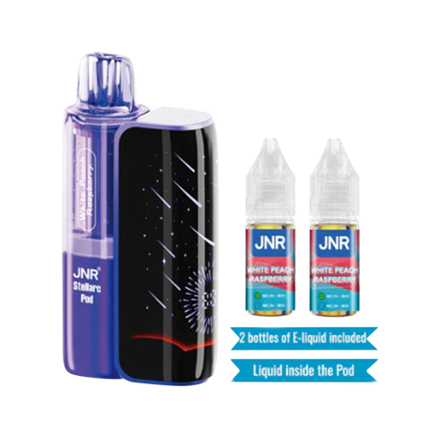 JNR Stellarc Kit 100K Vape in White Peach Raspberry flavor – smooth white peach and tart raspberry flavor combo