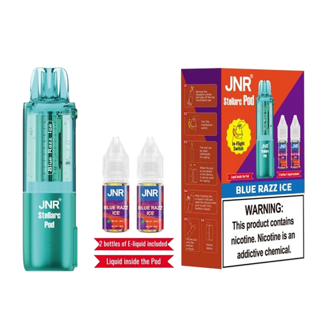 JNR Stellarc 100K Puff Disposable Vape Pod Blue Razz Ice flavor tangy raspberry with icy smooth finish