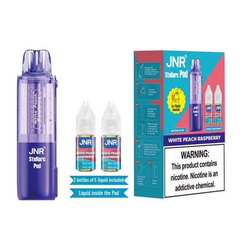 JNR Stellarc 100K Puff Disposable Vape Pod White Peach Raspberry flavor soft peach and tangy raspberry blend